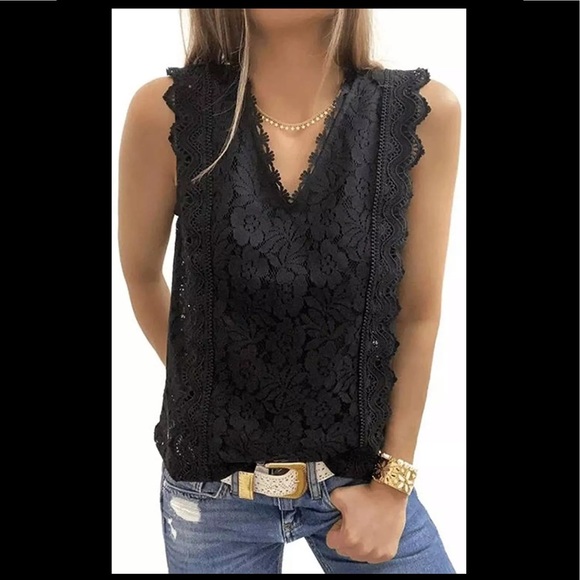 bea cali Tops - (Last 1) Boho women sleeveless v-neck tank in black lace